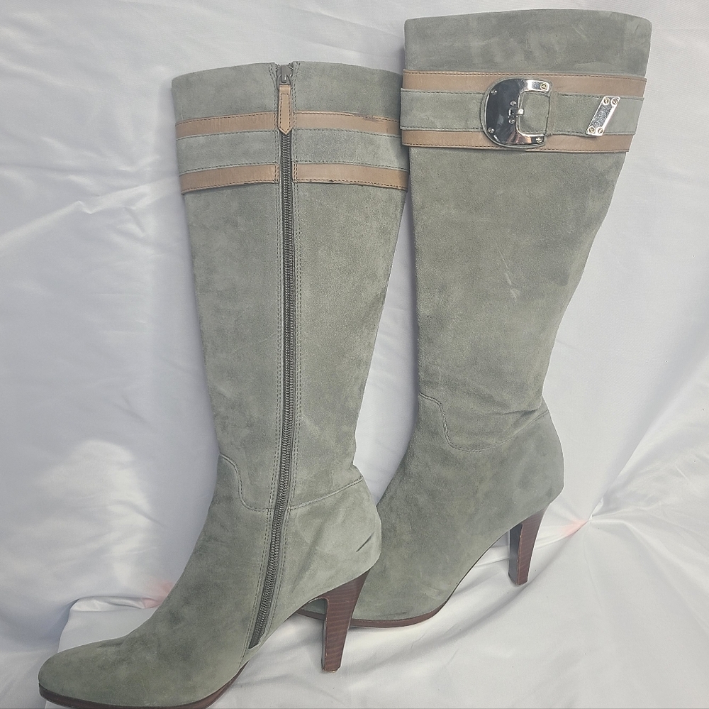 Cole Haan Nike Air Suede Tall Boots Size 9 Sage Gray Spring Heeled - Picture 4 of 14